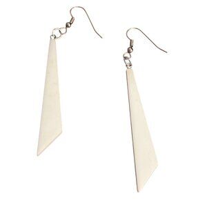 Vintage White Acrylic Geometric Dangle Earrings Silver Tone Hooks 80s 90s Estate